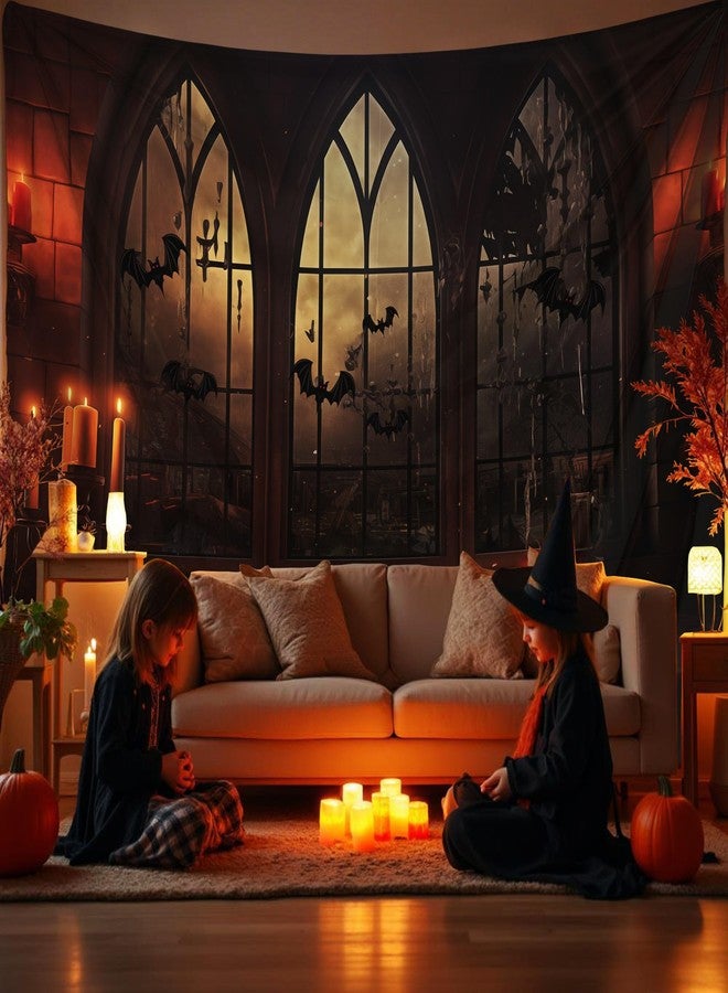 QGHOT Halloween Tapestry Wall Hanging Horror Castle Window Tapestry Gothic Spooky Backdrop Vampire Medieval Tapestries for Bedroom Living Room Dorm Wall Art Decor (104"x78.7") - Image 1